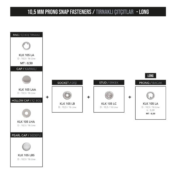 10,5 mm prong snap fastener, KLK 105 - Thumbnail