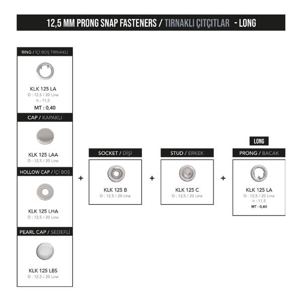 12,5 mm prong snap fastener, KLK 125 - Thumbnail