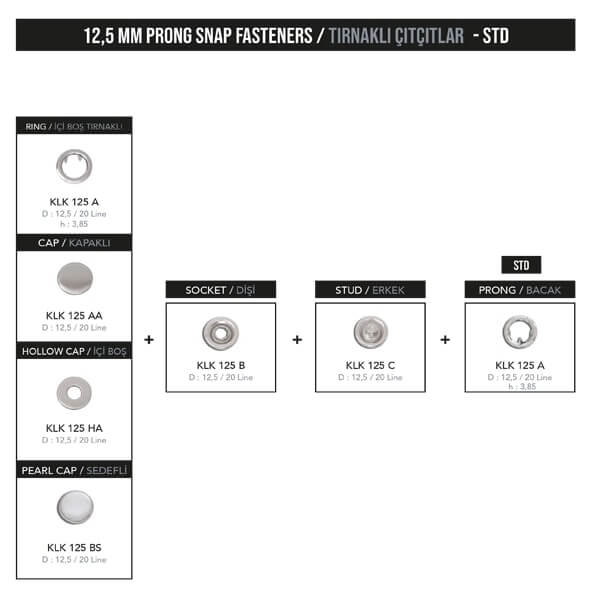 12,5 mm prong snap fastener, KLK 125