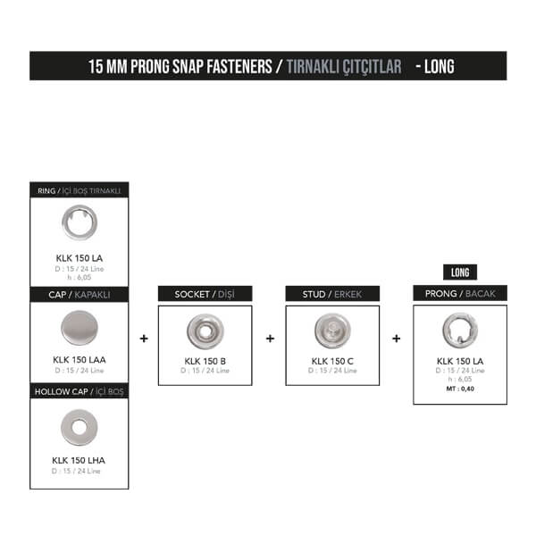 15 mm prong snap fastener, KLK 150 - Thumbnail