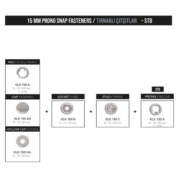 15 mm prong snap fastener, KLK 150 - Thumbnail