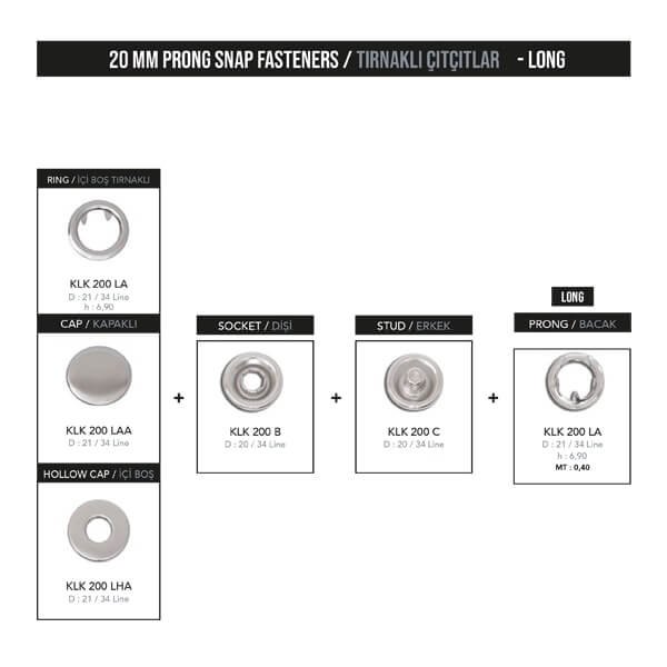 20 mm prong snap fastener, KLK 200 - Thumbnail