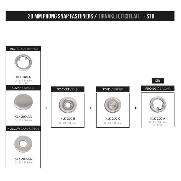  - 20 mm prong snap fastener, KLK 200