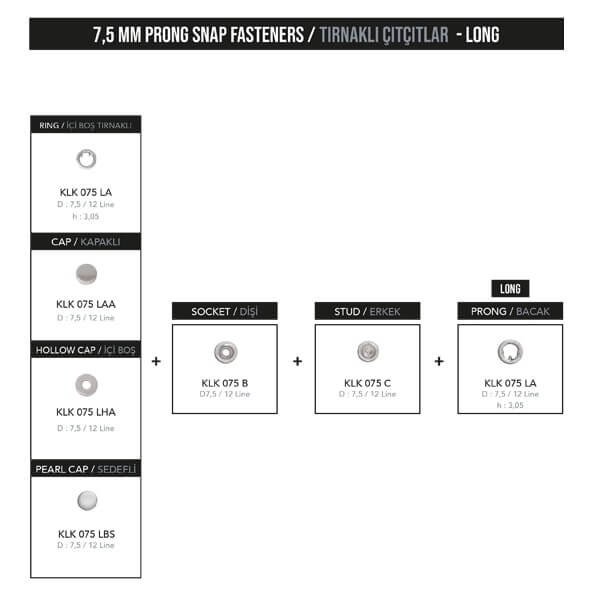 7,5 mm prong snap fastener, KLK 075 - Thumbnail