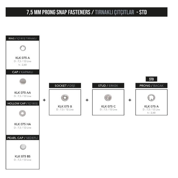 7,5 mm prong snap fastener, KLK 075 - Thumbnail