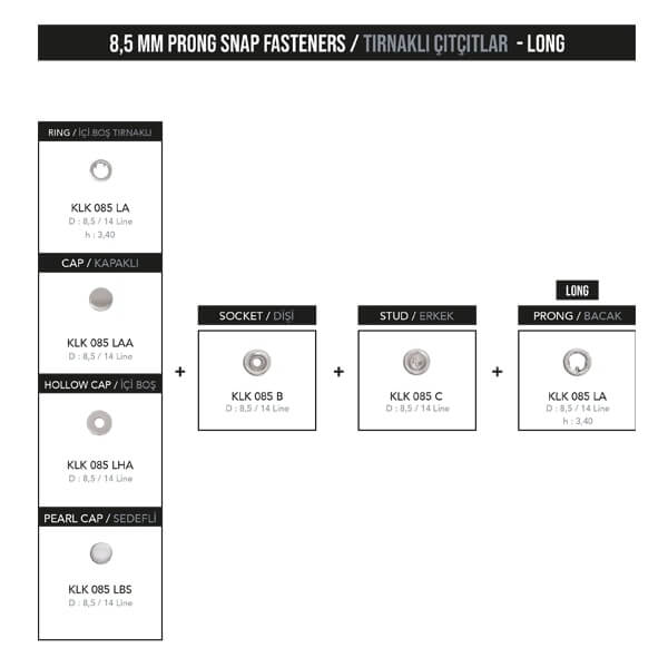 8,5 mm prong snap fastener, KLK 085 - Thumbnail