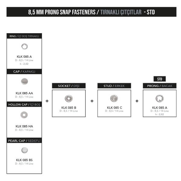 8,5 mm prong snap fastener, KLK 085 - Thumbnail