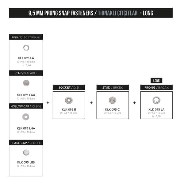 9,5 mm prong snap fastener, KLK 095 - Thumbnail