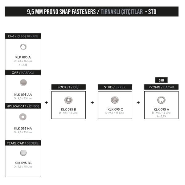 9,5 mm prong snap fastener, KLK 095 - Thumbnail